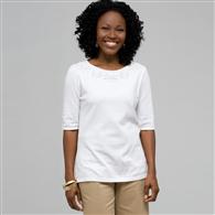 Embellished Boat Neck Tee x0025, White, medium