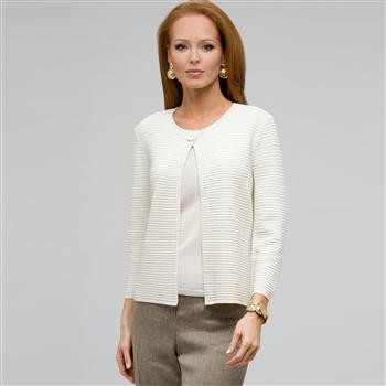 One Button 3/4 Sleeve Cardigan x0038, Bone, large