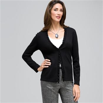 Long Sleeve Ruffle Front Trim Cardigan x0014, , large