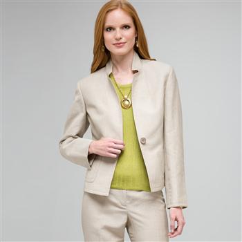 Washable Linen 2 Pocket Jacket x0048, Stone and White, large