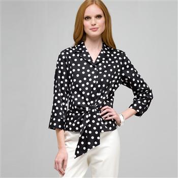 Dot Tie Front Blouse x0019, Black & White, large