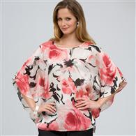 Floral Poncho Blouse x0014, meadow rose combo, medium