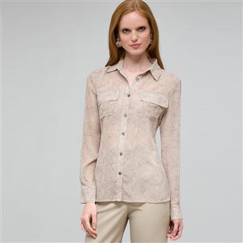 Python Inspired Button Front Shirt x0024, Stone Multi, large