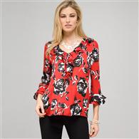 Floral Ruffle Top x0085, Cardinal Red Multi, medium