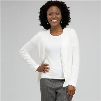 Rib Trim V-Neck Cardigan x0017, Ivory, large