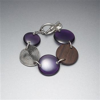 Silver and Purple Button Bracelet x0065, Silver Ox, large