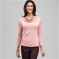 3/4 Sleeve Solid Drape Neck Sweater x0011, Carnation, medium