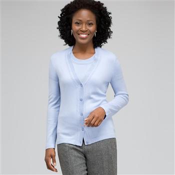 Rib Trim V-Neck Cardigan x0017, , large
