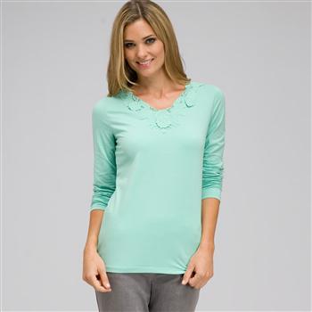 Long Sleeve V-Neck Top x0017, Icy Mint, large