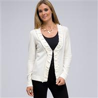 Long Sleeve Ruffle Front Cardigan x0064, Sugar, medium