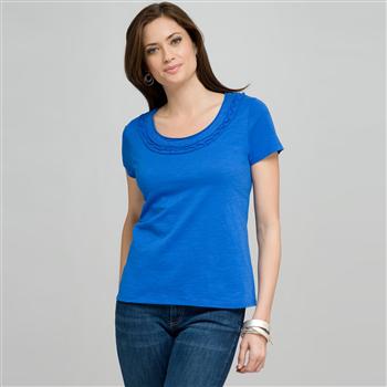 Scoop Neck Tee With Applique x0014, Blue, large