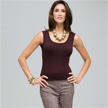 Sleeveless Scoop Neck Shell x0029, Brown, large