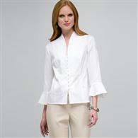 3/4 Sleeve Button Down Shirt x0016, White, medium