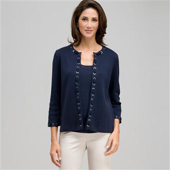 Trimmed Cardigan x0017, Admiral Navy, large
