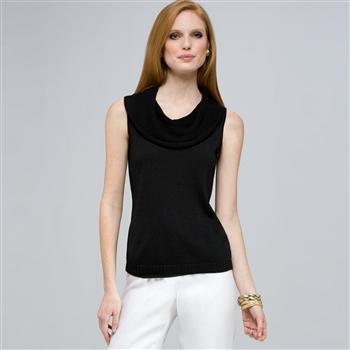 Sleeveless Cowl Neck Knit. x0028, Black, large